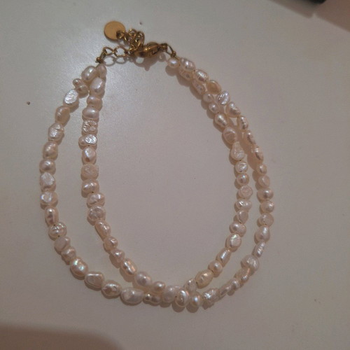 Handmade double bracelet with freshwater pearls in rice shape