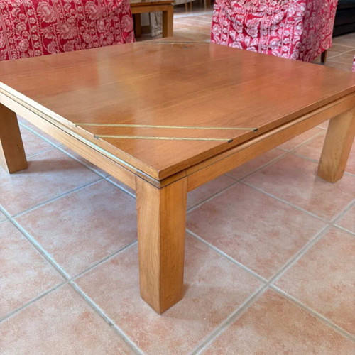 Coffee Table Set used, 3 pieces, solid wood with metal details