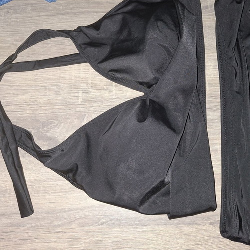 Bikini set black size XL new, draped waist, full back coverage