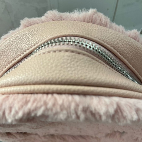 Pink round furry bag used with silver chain