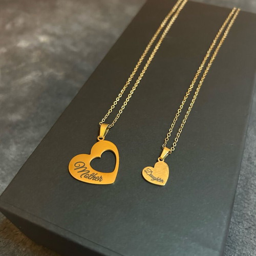 Mother-Daughter Necklace Set new, gold color stainless steel