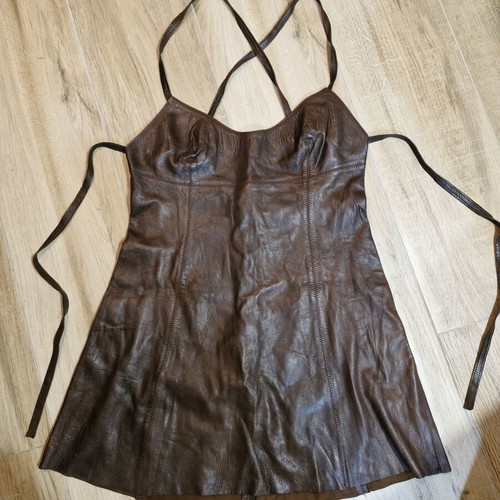Leather dress used with small marks, size L, brown