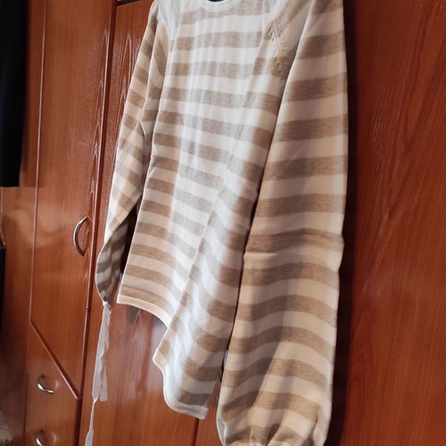 Only cotton sweater new, white with beige stripes and unique sleeve