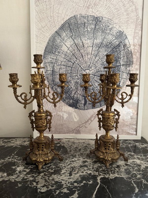 Brass candlesticks used, antique set of 2 pieces