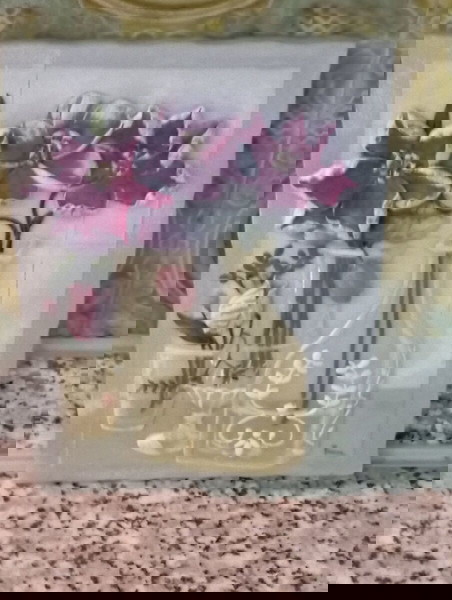 Vtg. Boem 3D Μωβ Λουλούδια σε Ακρυλικά Βάζα σε Πλακέτα Τοίχου