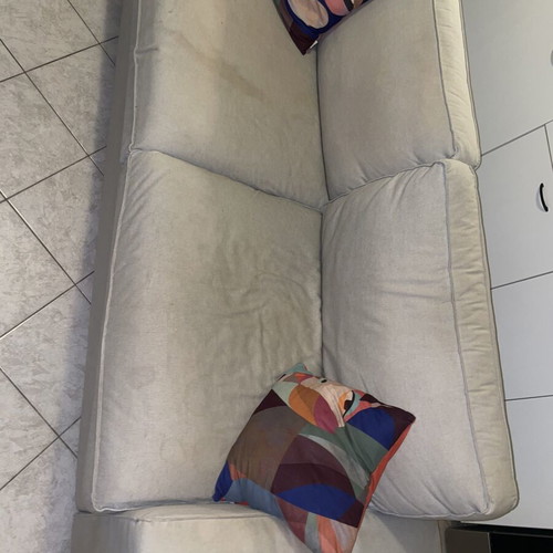 Grey two-seater sofa and armchair with storage