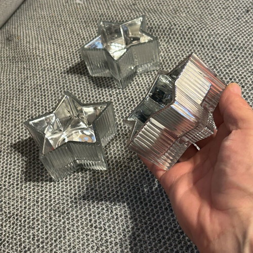 Glass candlesticks like new, set of three