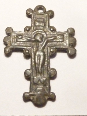 Old bronze Revival cross with Jesus Christ used