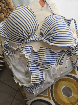 H&M bikini used, white and blue, size S