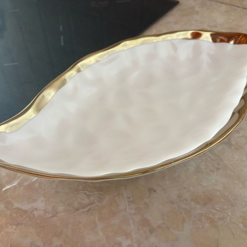 Inart porcelain platter, 61 cm, gold rim, almond shape