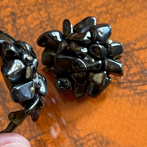 Large earrings with hematite vintage clip like new