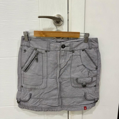 Y2K Mini Denim Cargo Skirt by EDC Esprit used, pale purple, size EU32