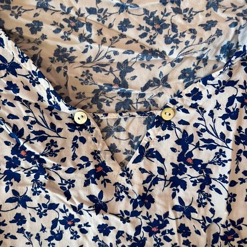 Floral blouse EDC by Esprit used, white and blue, size S