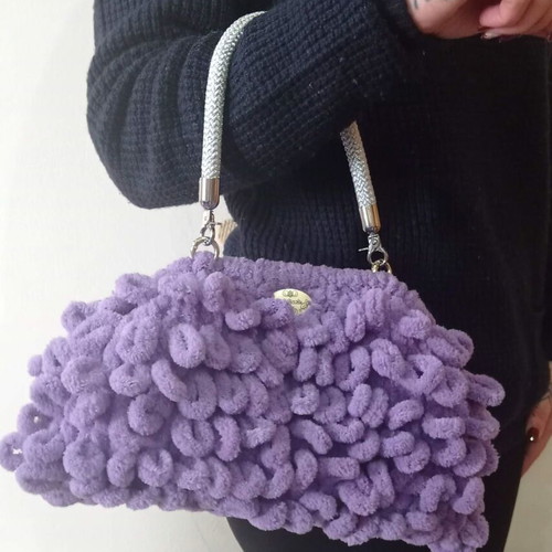 Handmade Puffy Bag 20cm with Metal Frame Purple