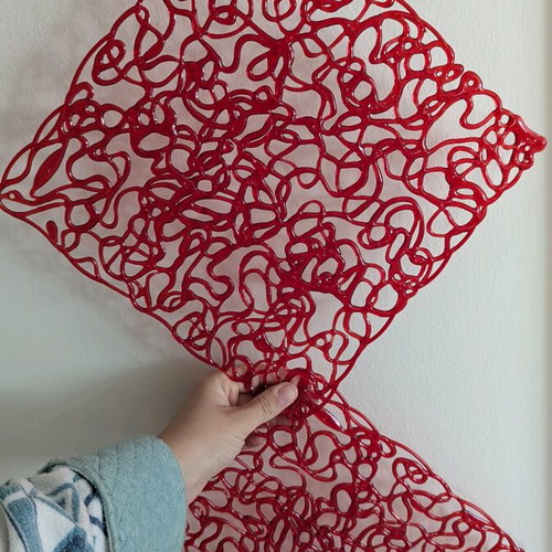 Set of 6 New Hanging Wall Decorations Red with Abstract Design