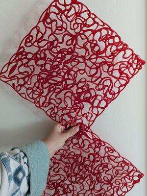 Set of 6 New Hanging Wall Decorations Red with Abstract Design