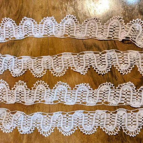 Pair of handmade hairpin lace trims, vintage 40+ years, 1m x 6cm
