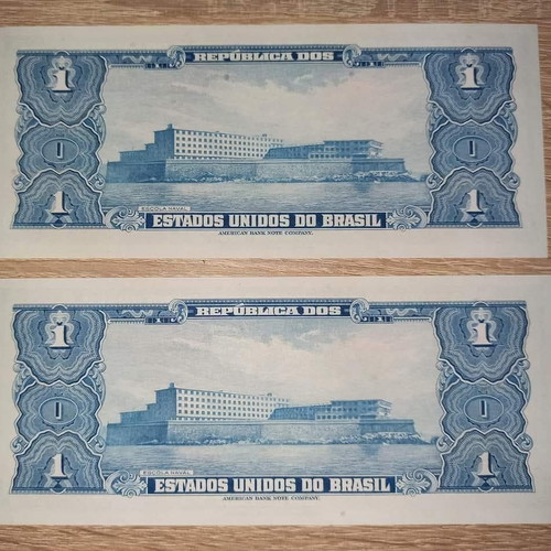 Brazil 1 Cruzeiros 1954 like new, set of 2 consecutive