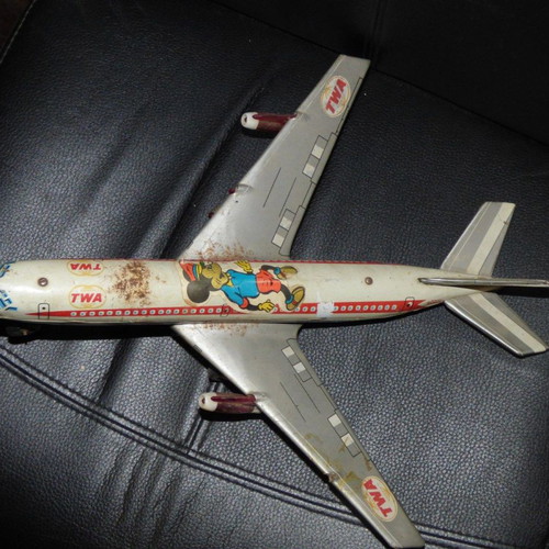 Tin airplane TWA Japan used, vintage, non-working