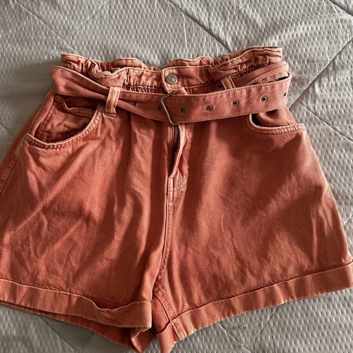 Bershka high-waist pink denim shorts like new, size L
