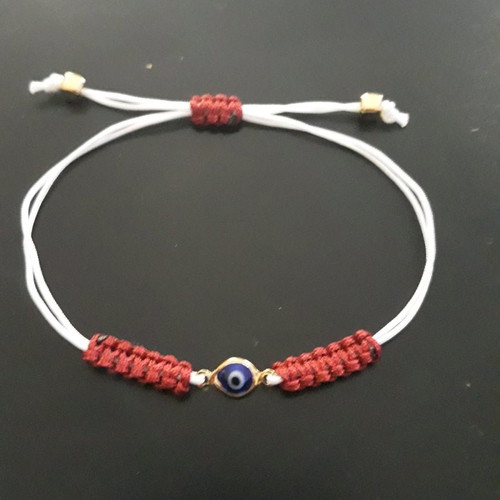 White cord bracelet with blue eye, adjustable size, handmade, new