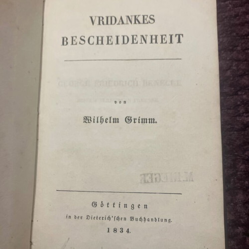German book Vridankes Bescheidenheit 1st edition used 1834