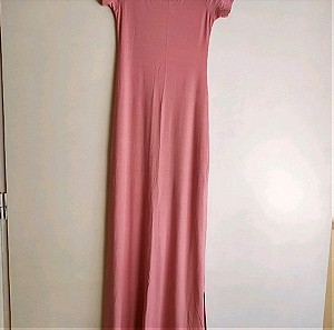 ροζ καλοκαιρινό κοντομάνικο μακρύ ριχτό φόρεμα από τα morena spain small