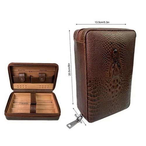 Cigar humidor case with embossed alligator design and wooden lining
