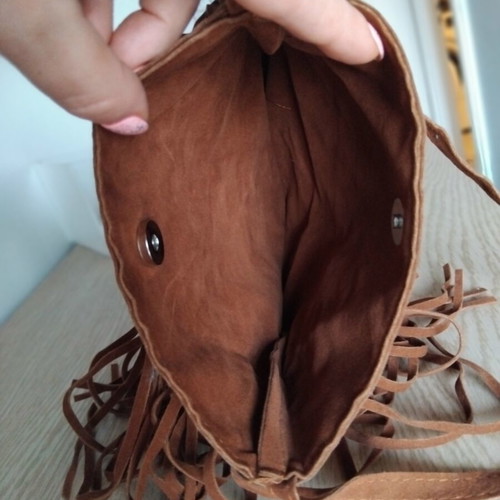 Brown suede leather crossbody bag with fringes