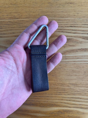 Zara leather keychain with metal carabiner ring, dark brown