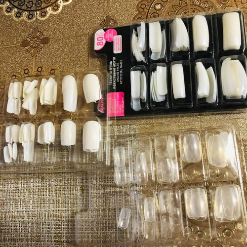 Artificial nails pack of 3 boxes with transparent, beige, and white tips