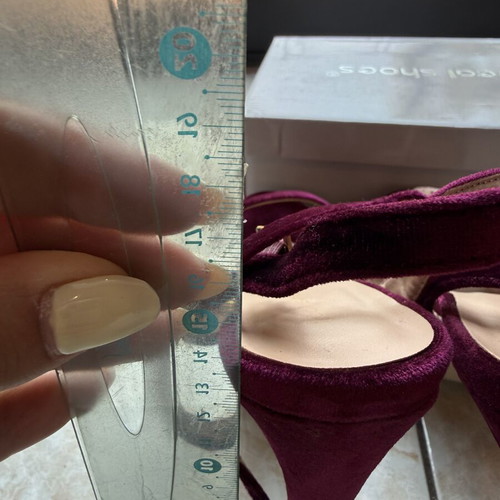 Sued high heel sandals 14cm used, red and purple, Ideal Shoes
