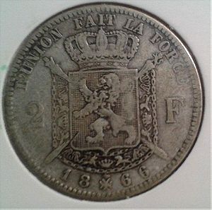 2 Francs 1866, BELGIUM