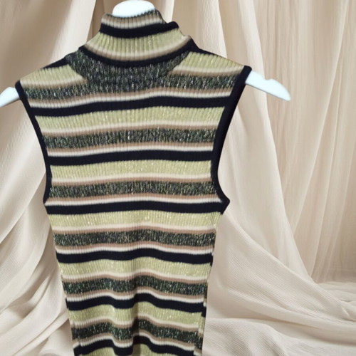 Women's glittery sleeveless turtleneck like new, beige and brown