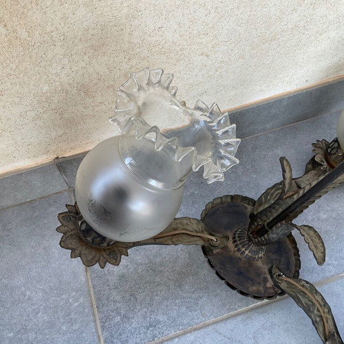 Vintage 50s ceiling light used with metal frame and glass parts