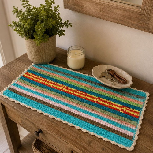 Handmade knitted table runner 35×65 cm multicolor
