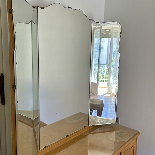Vintage Bedroom Vanity with Triple Mirror and Stool from 1960s, like new