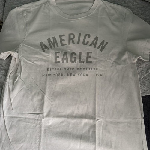 American Eagle short sleeve T-shirt, white and gray, size L