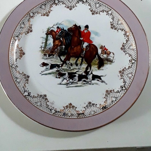 Porcelain plates used, two English with pink border