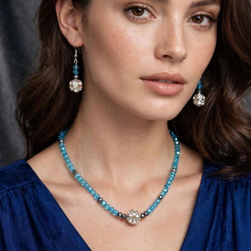 Blue crystal beaded elegant jewellery set new