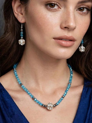 Blue crystal beaded elegant jewellery set new