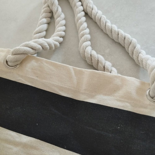 Canvas shoulder bag new, black and white striped beach style