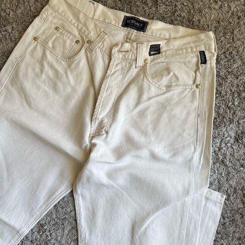 Versace jeans beige cotton-linen pants like new with Medusa detail
