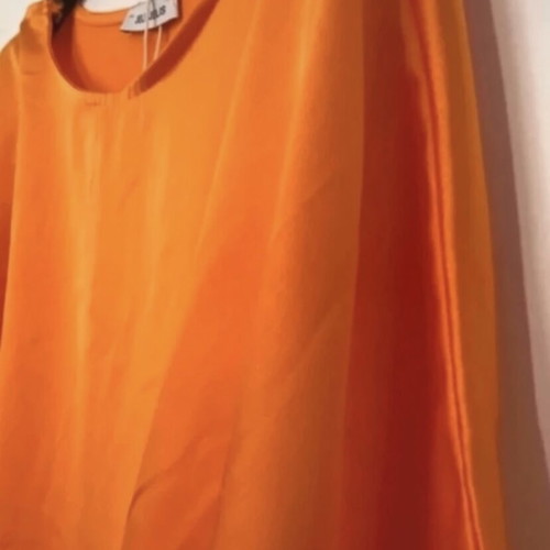 Orange satin short dress new with feathers and chain belt