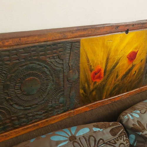 Artwork painted on old wooden shutter like new