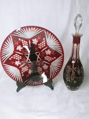 Σετ καράφα Nachtmann και πιατέλα Joska Traube Bleikristall ruby red, σαν καινούργιο