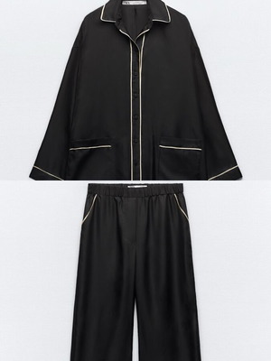 Zara Studio black 100% silk loungewear set