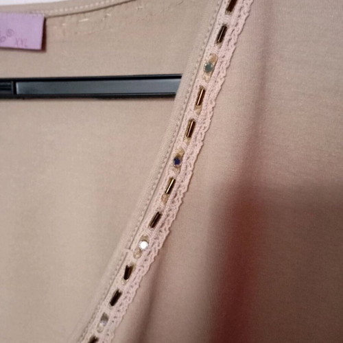 Cotton stretch blouse beige with beads, like new, size L