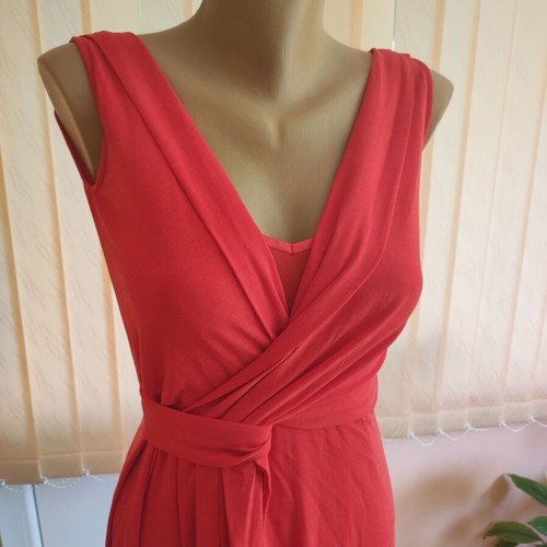 Weekend Max Mara Red Lyocell Midi V-Neck Dress, Size XS