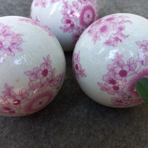 Vintage Japanese porcelain decorative spheres set pink floral